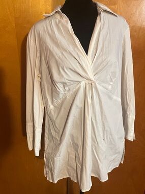 Dana Buchman Large White Twist-Front Collared Blouse